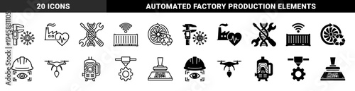 Industrial Smart Manufacturing and Biotechnology Hybrid Icons Featuring DNA Maintenance Factory Healthcare and Automated Logistics Symbols