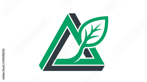 Abstract triangle logo with green leaf symbol representing growth sustainability eco friendly business