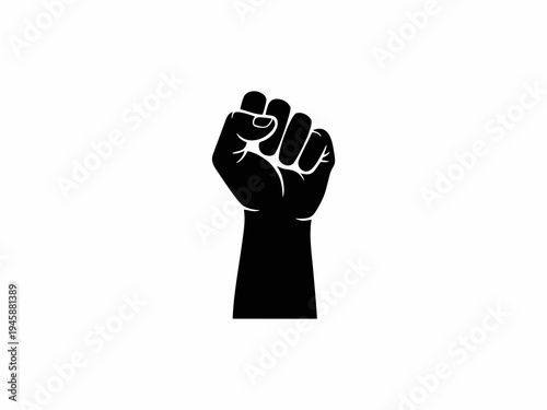 Strong clenched fist silhouette, symbol of labor day, protest, and worker solidarity isolated on white background