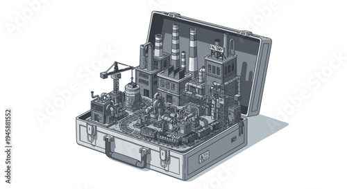Industrial Complex Inside Suitcase - Miniature Factory Concept