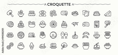 Fast Food icon set. Icons for UI design. Editable vector. Unhealthy Food vector line icon set. Contains such symbols as restaurant, street food, bakery, food and more.