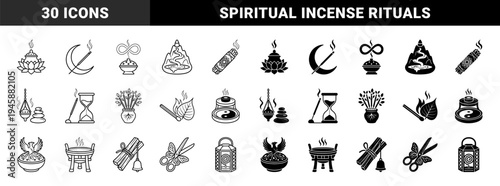 Hybrid Incense and Aromatherapy Wellness Symbols Combining Lotus Flowers Moon Crescents Infinity Loops Phoenix Birds and Zen Elements in Dual Linear and Solid Styles