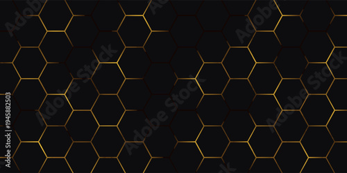 Golden hexagon structure blending technology and elegance. Luxurious honeycomb design. Abstract hexagonal with glowing nodes. Elegant honeycomb pattern featuring luminous points and highend themes