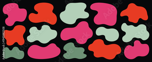 Abstract blob shape organic vector elements in pastel retro vintage colors, featuring wavy, liquid, irregular forms in simple minimalistic style, ideal for modern text boxes, backgrounds, and creative