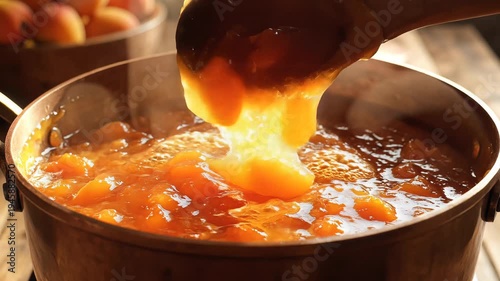Cooking process of fruit in a copper pot