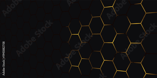 Golden hexagon structure blending technology and elegance. Luxurious honeycomb design. Abstract hexagonal with glowing nodes. Elegant honeycomb pattern featuring luminous points and highend themes