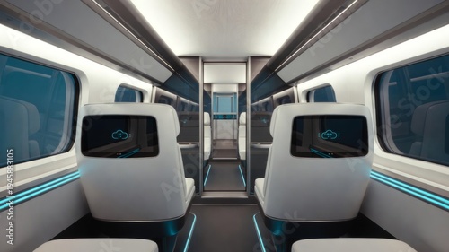 Futuristic Modern Passenger Train Interior with High-Tech Seats