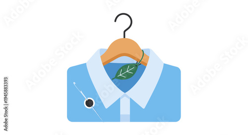 Blue collared shirt on hanger.