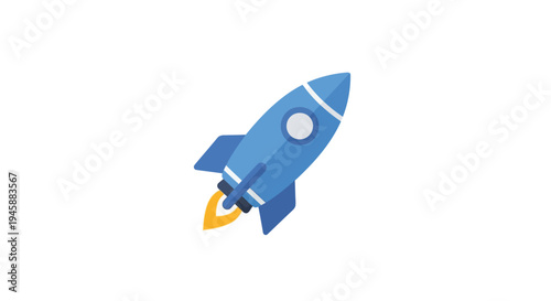 Blue Rocket Ship Blasting Off.