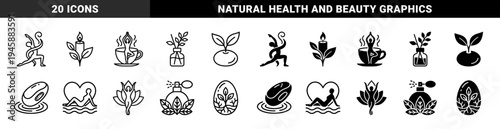 Wellness and Holistic Spa Hybrid Icons Merging Human Silhouettes with Organic Elements Like Lotus Flowers Candles Tea and Botanical Leaves