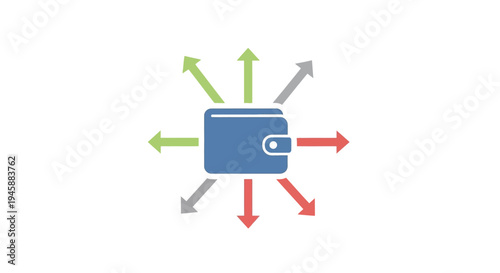 Blue wallet with multiple arrows pointing.