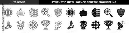Hybrid Artificial Intelligence Icons Merging DNA Computing Machine Learning Robotics and Neural Networks in Linear and Solid Graphic Styles