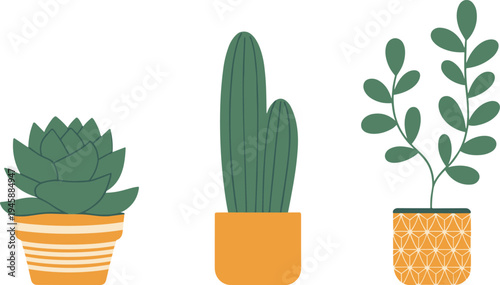 WebMinimalist potted plants illustration, succulent cactus houseplant, modern indoor greenery decor, flat vector botanical design, decorative plant pots, home decor