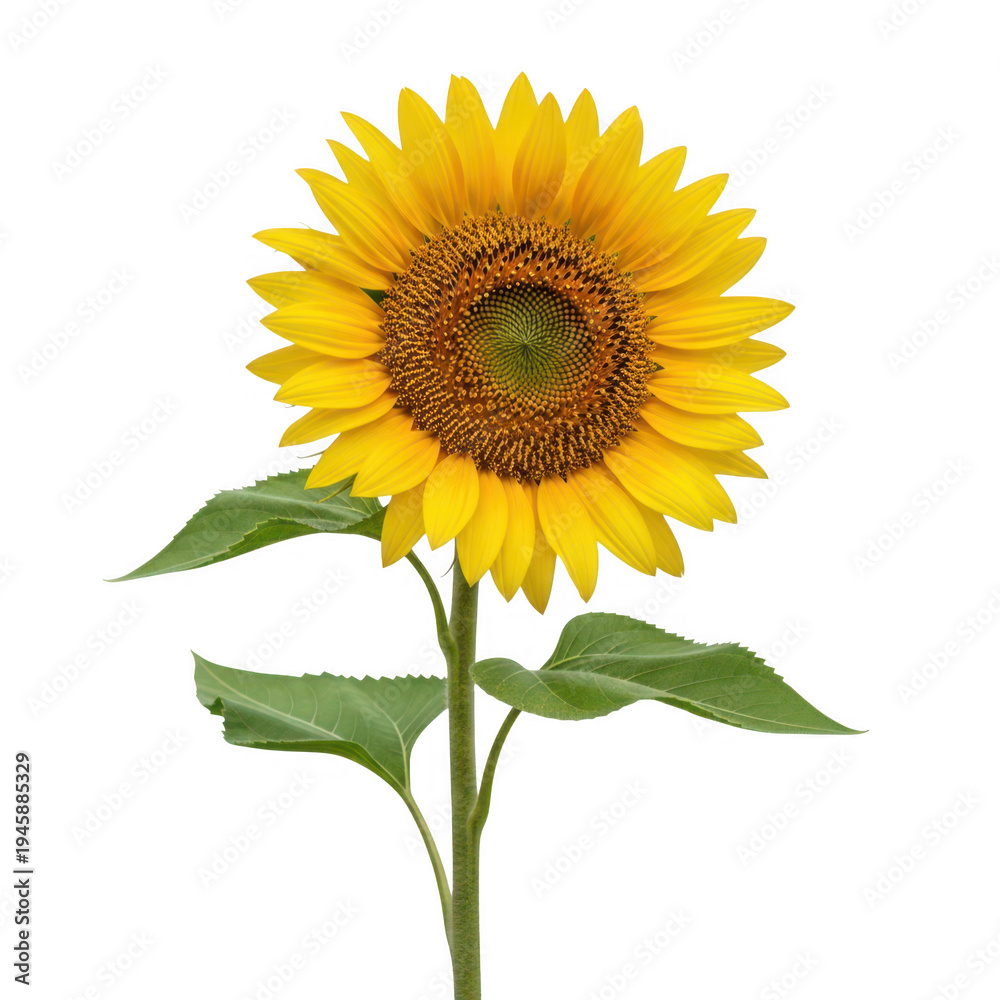 Obraz premium Bright yellow sunflower standing tall with vibrant petals and green stem png