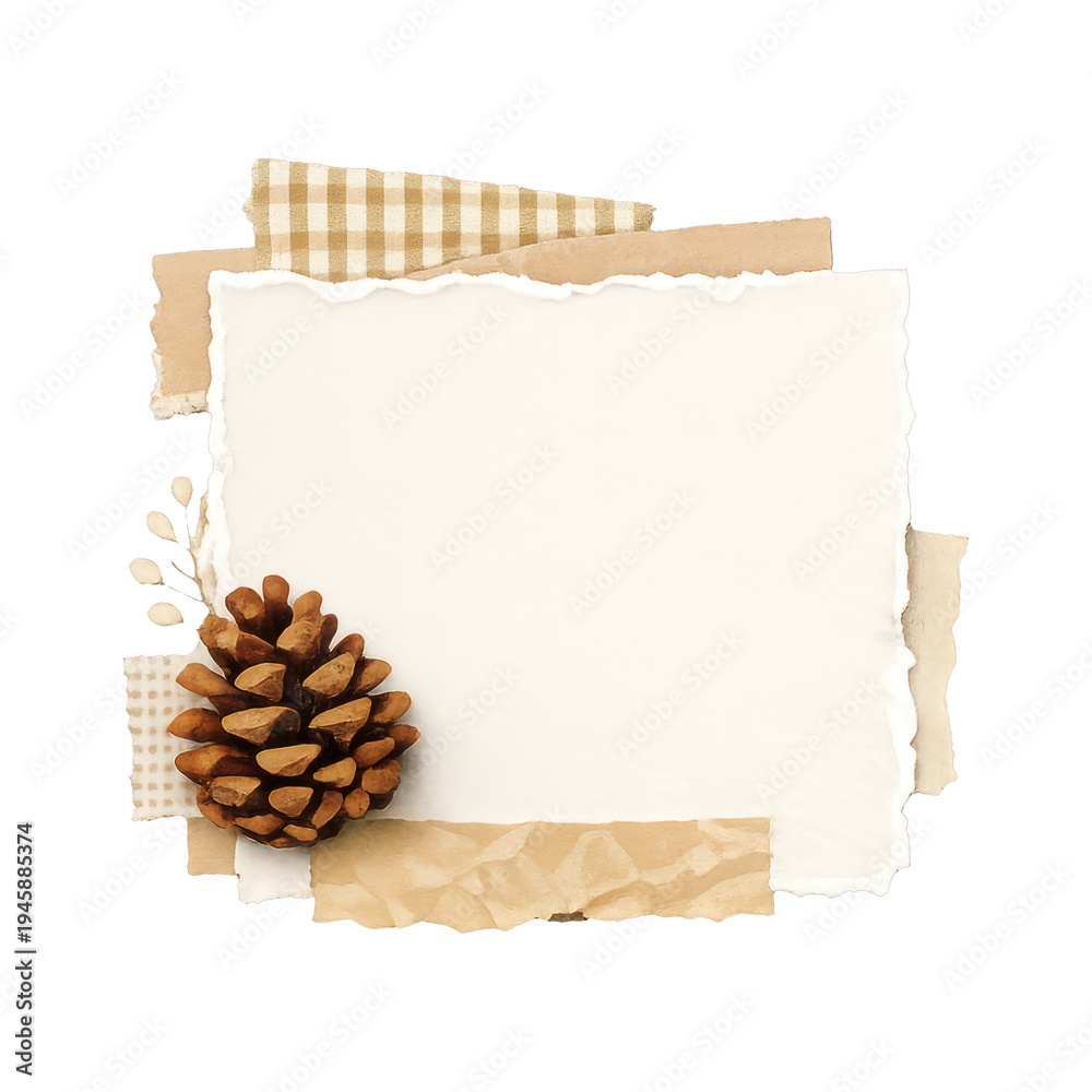 Fototapeta premium PNG Rustic scrapbook frame with pinecone.