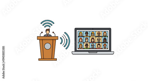 Businessman giving online presentation speech.