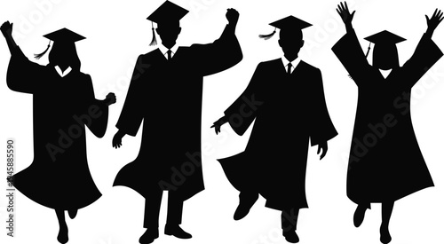 WebVector illustration of graduation silhouettes with caps and gowns, celebrating students, academic achievement, education success, ceremony, joy, future, milestone, design