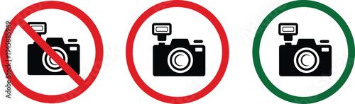 Camera icons with red prohibited and green allowed signs