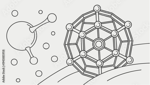 Scientific mesh object and flowing wire molecular structure illustration