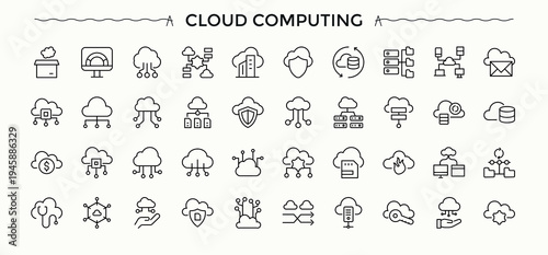 Cloud Computing linear icon set. Containing internet, data, system, web, computer, computing, network and more. Modern linear icons. Pictogram and infographic. Computer line icon set.