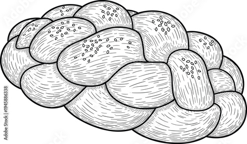 Braided Bread Loaf Vintage Engraving Style Bakery Food Illustration Traditional Baked Bread Vector Drawing