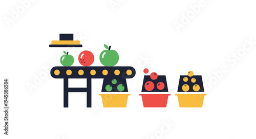Colorful apples on a conveyor belt.