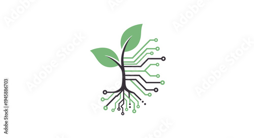 Circuit board with green leafy sprout.