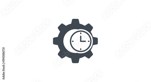 Clock gear icon with timer.