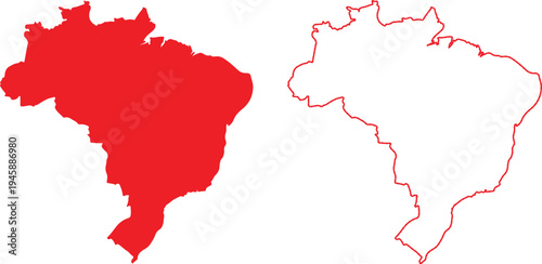 Title: map outlines of brazil in solid and outlined forms