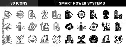 Sustainable Energy Artificial Intelligence and Smart Grid Power Battery Hybrid Symbols Featuring Industrial Automation and Green Ecology Concepts