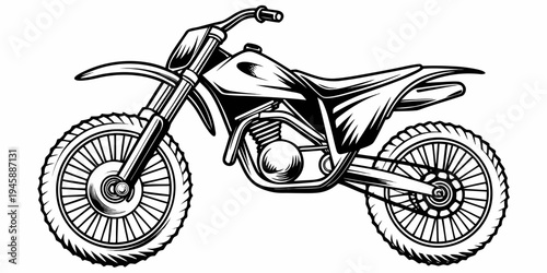 Classic Motocross Dirt Bike Illustration - Off-Road Racing Motorcycle Sport Vehicle Sketch