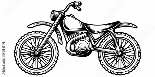Vintage Scrambler Motorcycle Illustration - Retro Off-Road Tracker Bike Custom Motor Vehicle Sketch