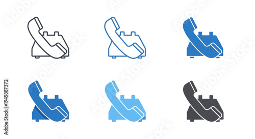 Various outline and solid style icons displaying an old-fashioned telephone handset and base.