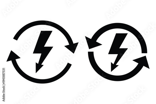 Interconnected circular arrows with lightning bolts