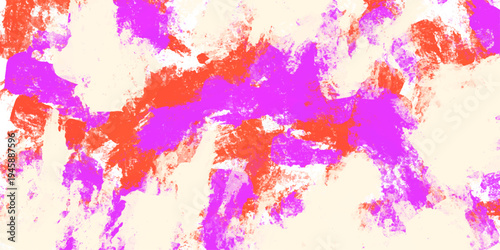 Artistic acrylic splatter pattern and messy oil paint brush strokes on a purple and orange-red abstract vector background for modern creative backdrops