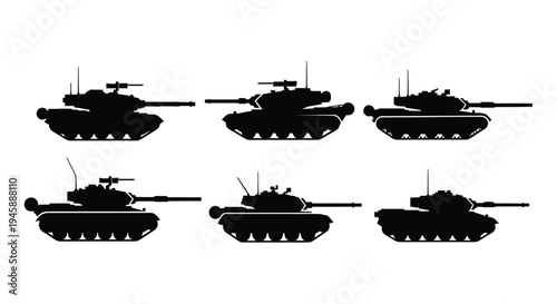 Six black tank illustrations arranged in a grid distinct silhouette