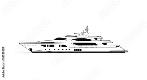 Detailed outline of a large yacht presented as a striking silhouette
