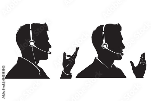 Two customer service representatives in silhouette with headsets