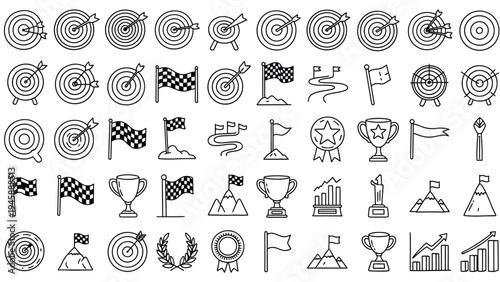 Business success achievement icons set.