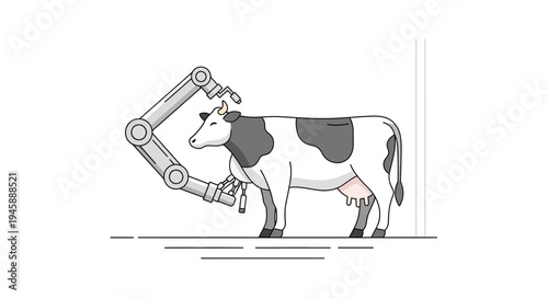 Cow with robotic milking machine.