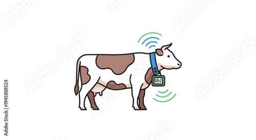Cow wearing smart tracking device collar.