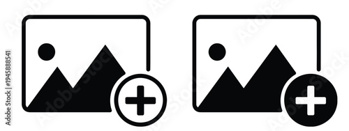 Add Image Icon Set, Upload Photo and Insert Picture Symbols, Media Gallery Icons Collection for Web and Mobile Interface, Image Library UI Elements, Photo Upload Vector