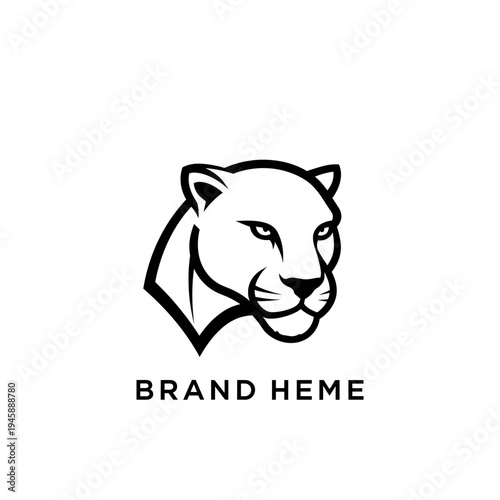 A minimalist black and white logo featuring the head of a fierce panther or jaguar with the text "BRAND HEME" below.