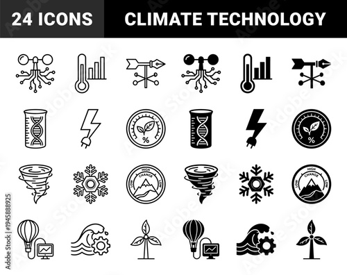Hybrid climate and meteorology research symbols merging weather sensors with digital data circuits and renewable energy technology concepts