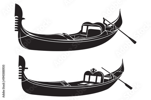 Traditional venetian gondolas with gondoliers and oars