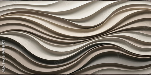 Abstract flowing waves background, curved paper layers, neutral beige and grey tones, modern dimensional design, wave pattern, abstract art, design element, organic background