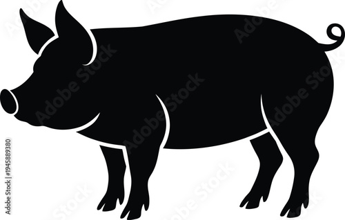 A stylized black silhouette of a standing pig