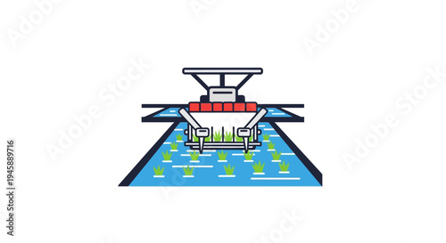 Drone flying over blue surface.