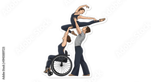 Acrobatic trio performance with wheelchair accessibility