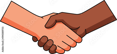 Two hands with different skin tones grasp each other firmly in a symbol of partnership and agreement.